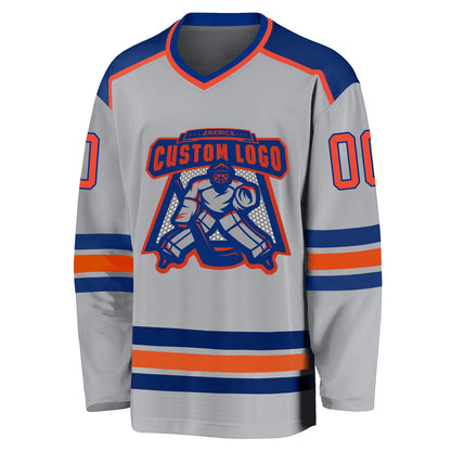 Custom Gray Orange-Royal Hockey Jersey - Sky-Custom