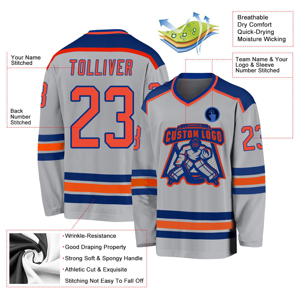 Custom Gray Orange-Royal Hockey Jersey - Sky-Custom