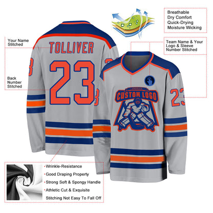 Custom Gray Orange-Royal Hockey Jersey - Sky-Custom