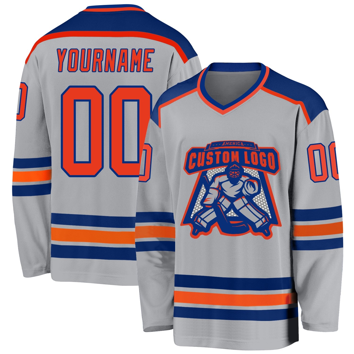 Custom Gray Orange-Royal Hockey Jersey - Sky-Custom