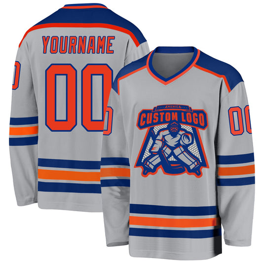 Custom Gray Orange-Royal Hockey Jersey - Sky-Custom