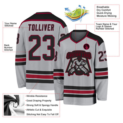 Custom Gray Black-Maroon Hockey Jersey - Sky-Custom