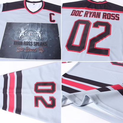 Custom Gray Black-Maroon Hockey Jersey - Sky-Custom