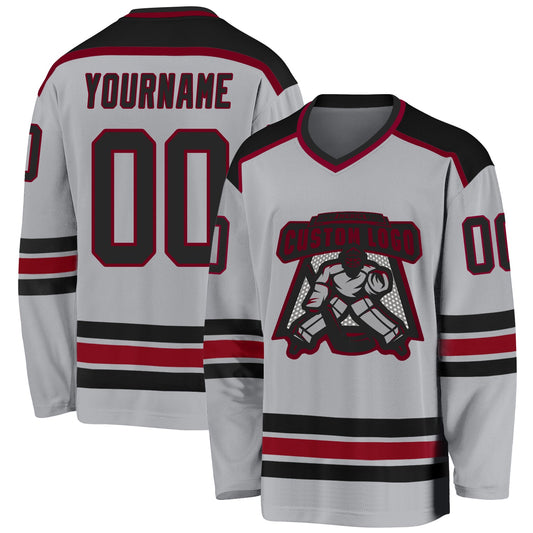 Custom Gray Black-Maroon Hockey Jersey - Sky-Custom
