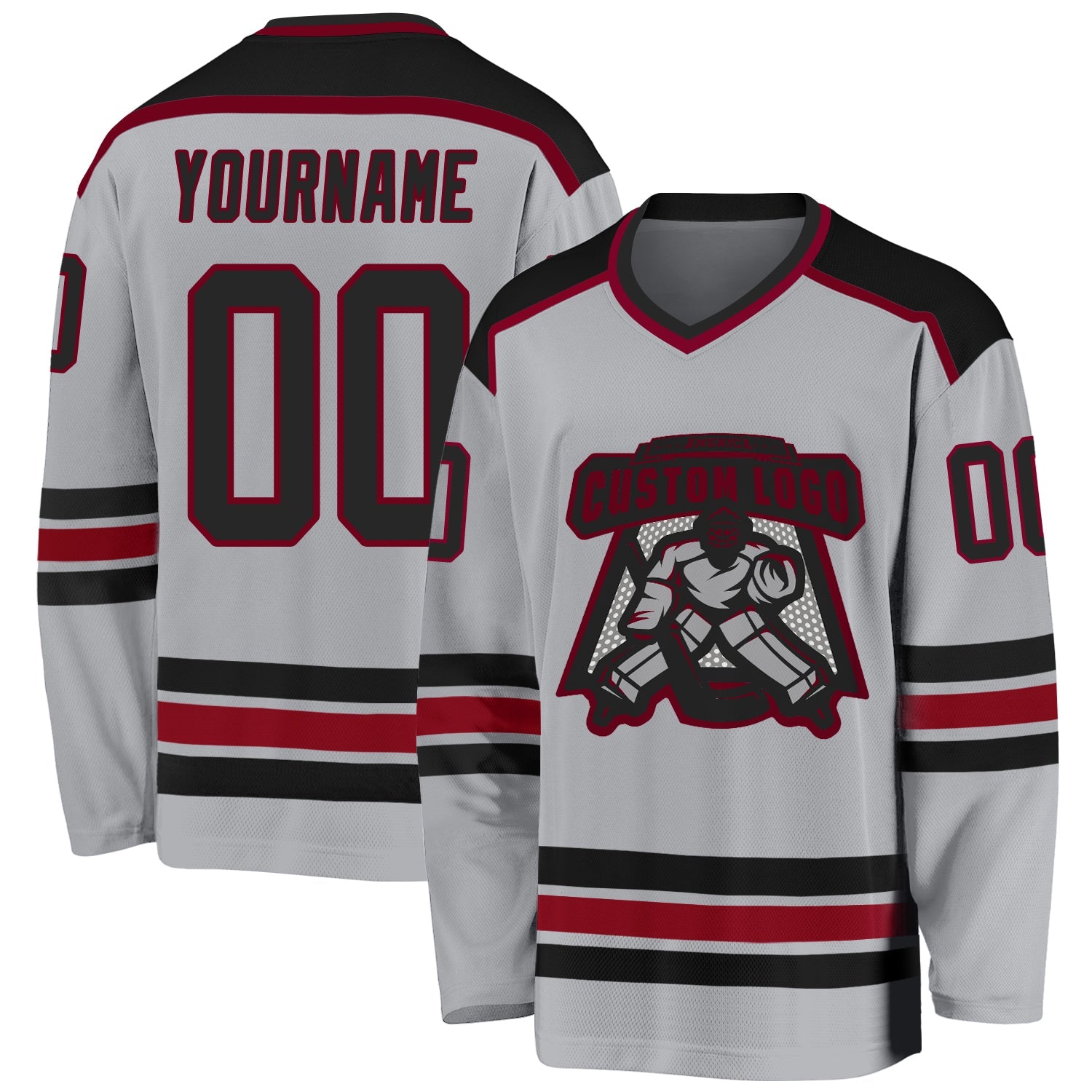 Custom Gray Black-Maroon Hockey Jersey - Sky-Custom