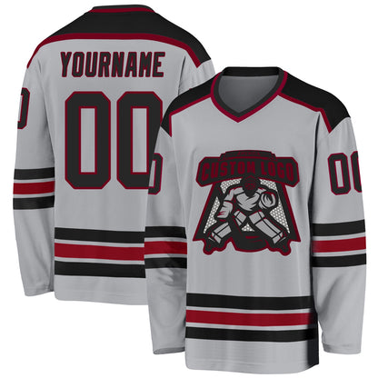 Custom Gray Black-Maroon Hockey Jersey - Sky-Custom