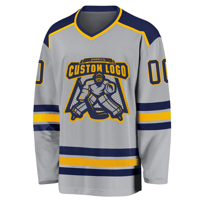Custom Gray Navy-Gold Hockey Jersey - Sky-Custom