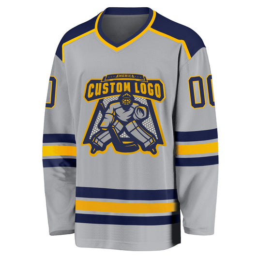 Custom Gray Navy-Gold Hockey Jersey - Sky-Custom