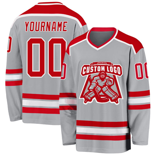 Custom Gray Red-White Hockey Jersey - Sky-Custom