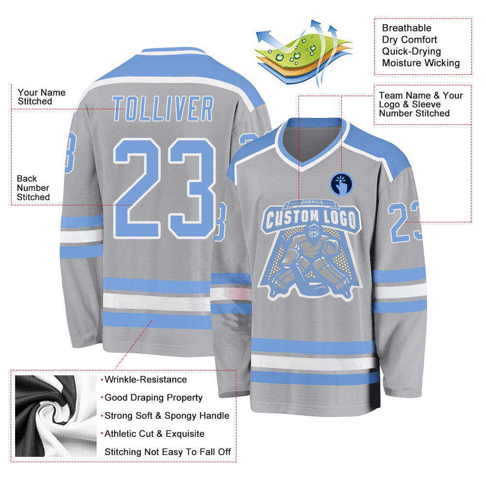 Custom Gray Light Blue-White Hockey Jersey - Sky-Custom
