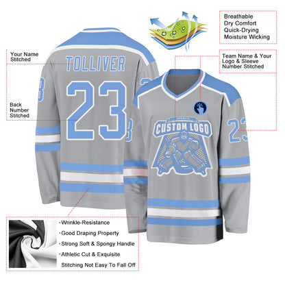 Custom Gray Light Blue-White Hockey Jersey - Sky-Custom