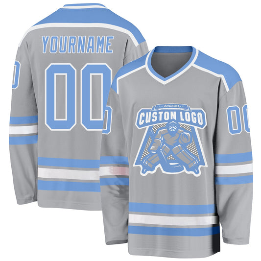 Custom Gray Light Blue-White Hockey Jersey - Sky-Custom