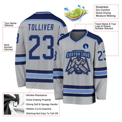 Custom Gray Navy-Light Blue Hockey Jersey - Sky-Custom