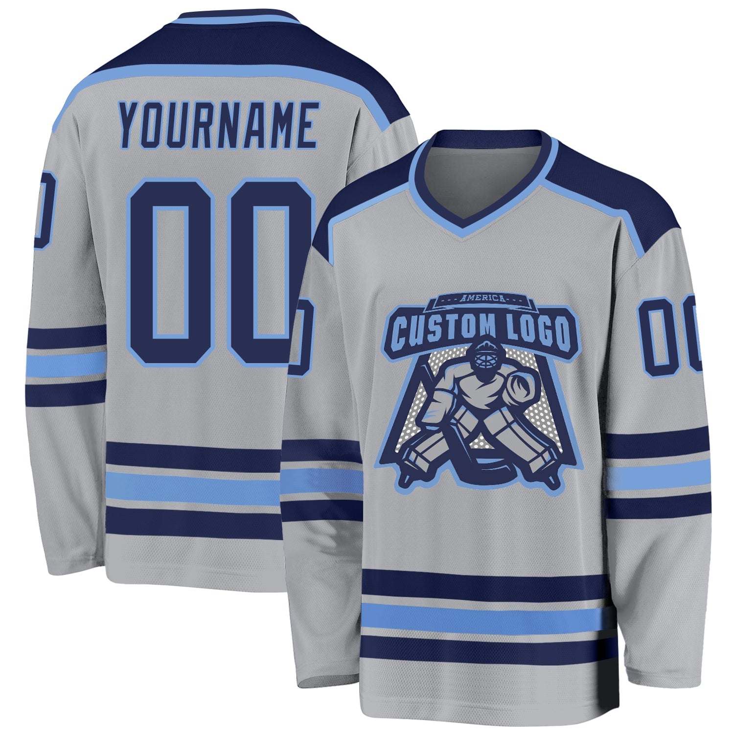 Custom Gray Navy-Light Blue Hockey Jersey - Sky-Custom