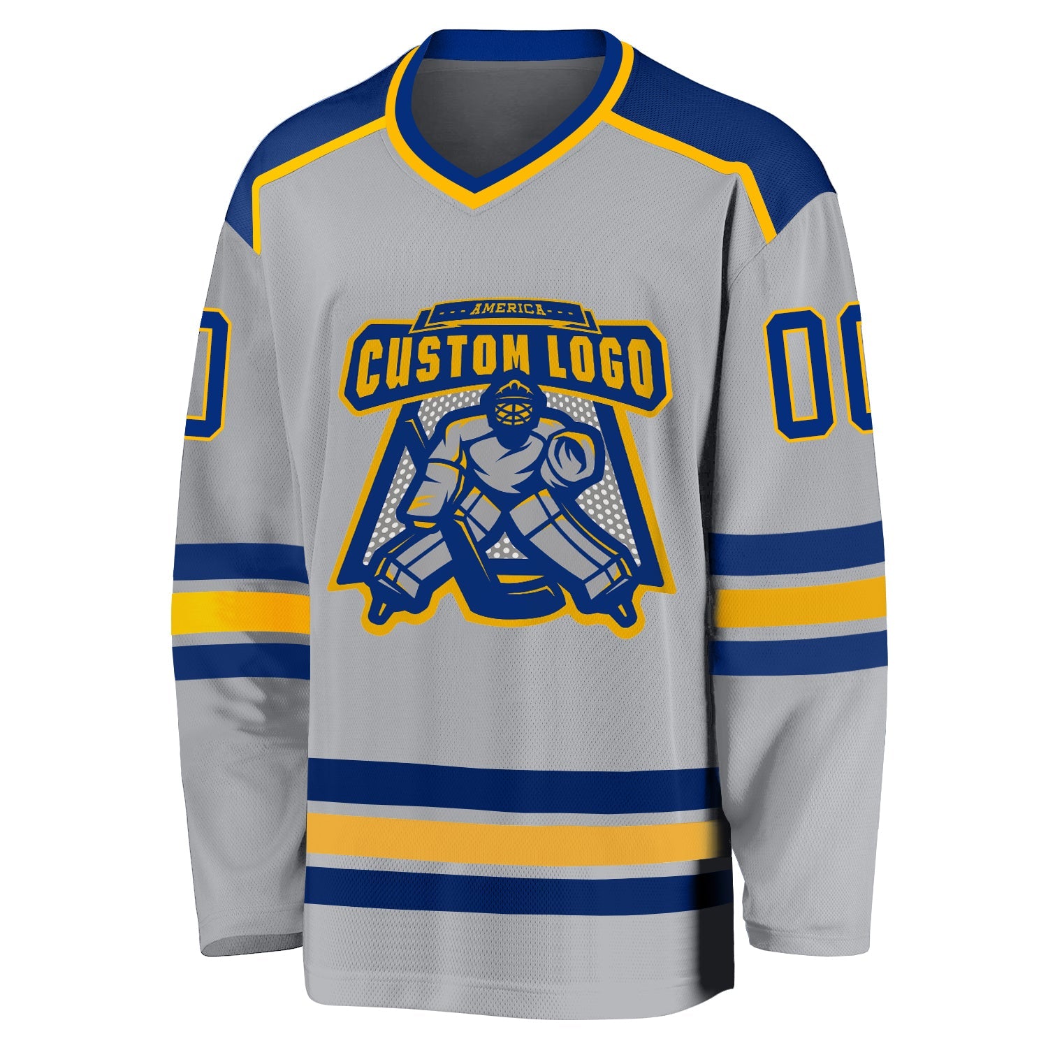 Custom Gray Royal-Gold Hockey Jersey - Sky-Custom