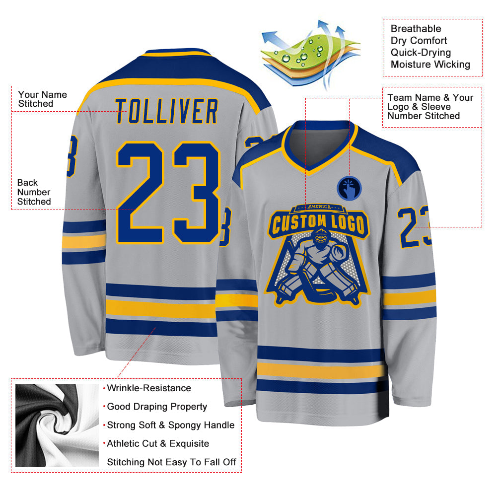 Custom Gray Royal-Gold Hockey Jersey - Sky-Custom