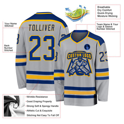 Custom Gray Royal-Gold Hockey Jersey - Sky-Custom