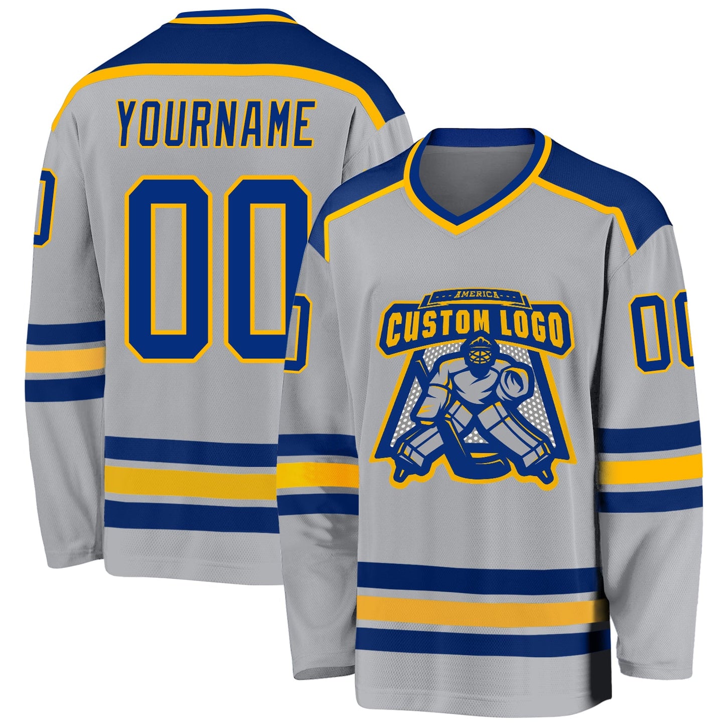 Custom Gray Royal-Gold Hockey Jersey - Sky-Custom