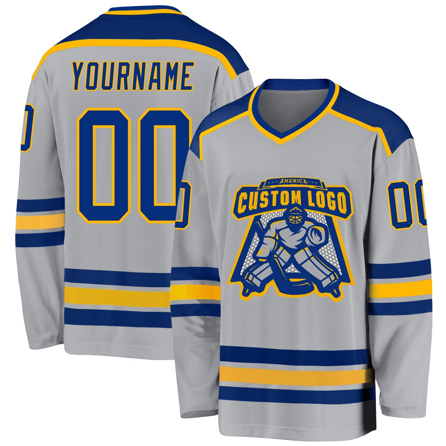 Custom Gray Royal-Gold Hockey Jersey - Sky-Custom