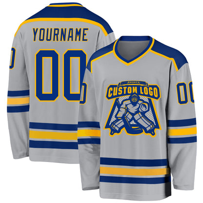 Custom Gray Royal-Gold Hockey Jersey - Sky-Custom