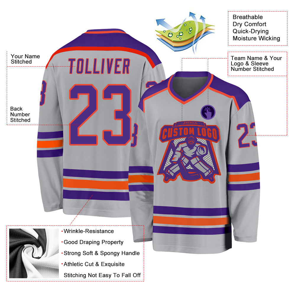 Custom Gray Purple-Orange Hockey Jersey - Sky-Custom