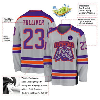 Custom Gray Purple-Orange Hockey Jersey - Sky-Custom