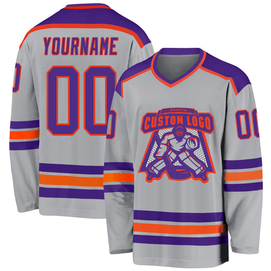 Custom Gray Purple-Orange Hockey Jersey - Sky-Custom