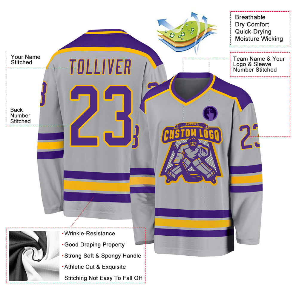 Custom Gray Purple-Gold Hockey Jersey - Sky-Custom