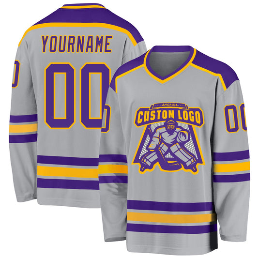 Custom Gray Purple-Gold Hockey Jersey - Sky-Custom