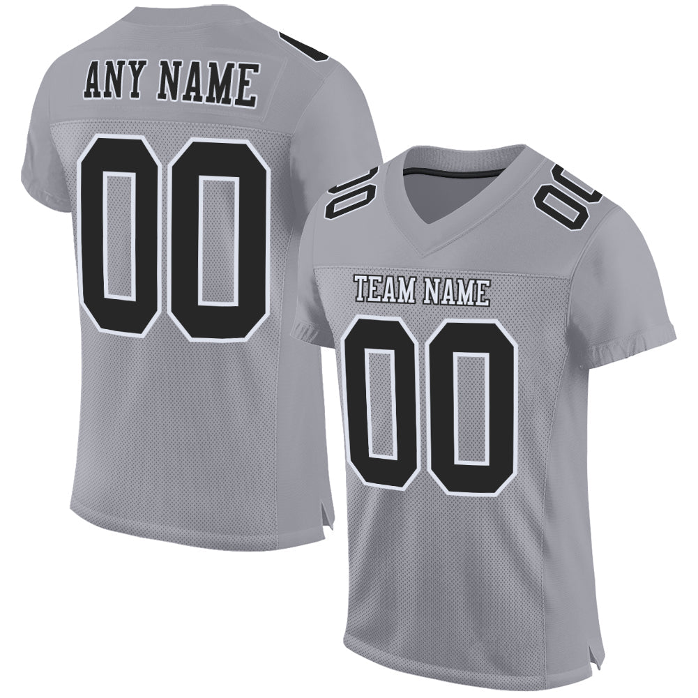 Custom Gray Black-White Mesh Authentic Football Jersey - Sky-Custom