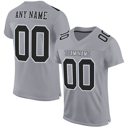 Custom Gray Black-White Mesh Authentic Football Jersey - Sky-Custom