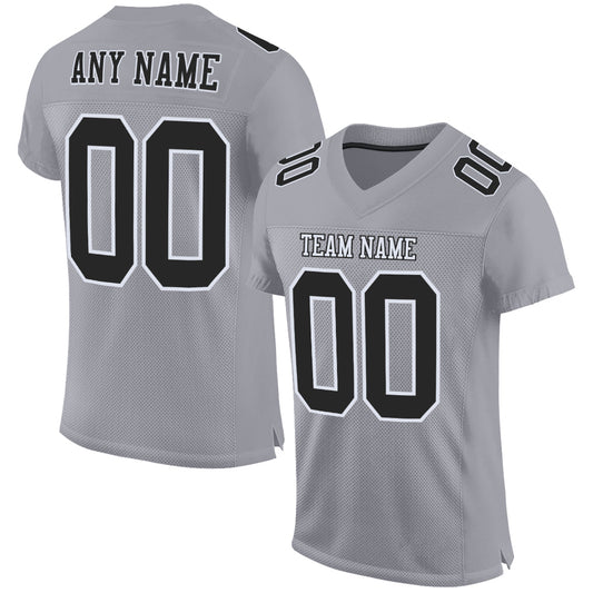 Custom Gray Black-White Mesh Authentic Football Jersey - Sky-Custom