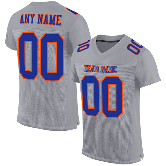 Custom Gray Royal-Orange Mesh Authentic Football Jersey - Sky-Custom