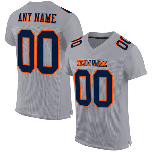Custom Gray Navy-Orange Mesh Authentic Football Jersey - Sky-Custom