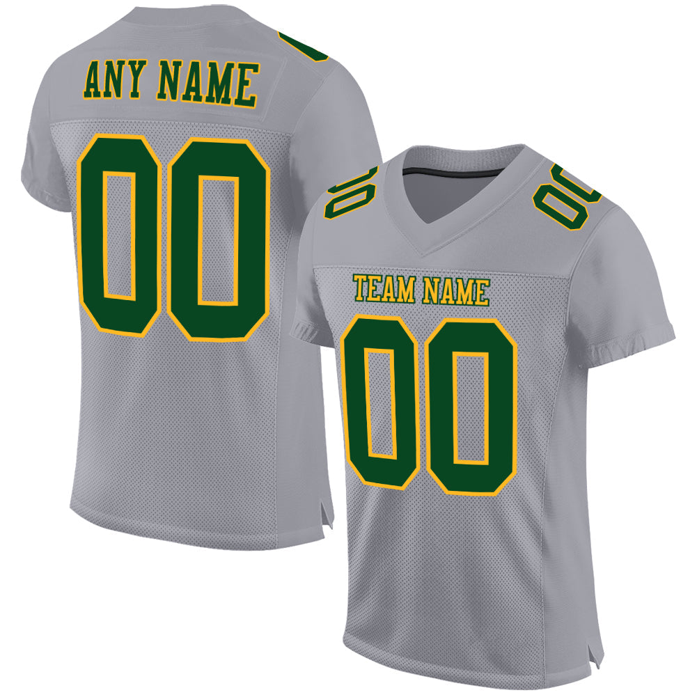 Custom Gray Green-Gold Mesh Authentic Football Jersey - Sky-Custom