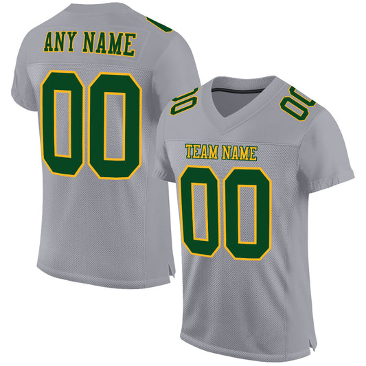 Custom Gray Green-Gold Mesh Authentic Football Jersey - Sky-Custom