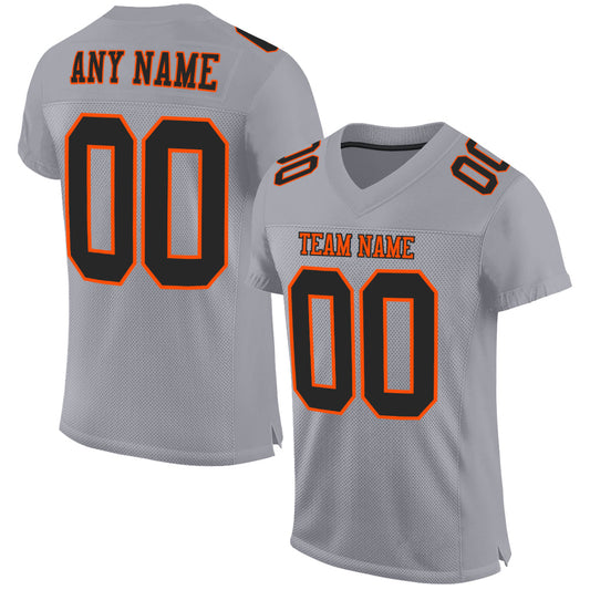 Custom Gray Black-Orange Mesh Authentic Football Jersey - Sky-Custom