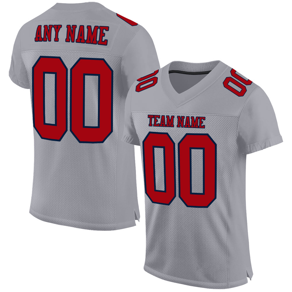 Custom Gray Red-Navy Mesh Authentic Football Jersey - Sky-Custom