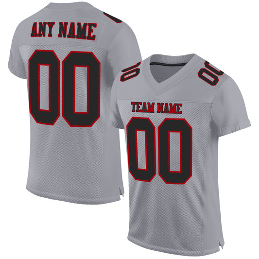 Custom Gray Black-Red Mesh Authentic Football Jersey - Sky-Custom