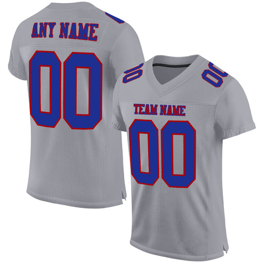 Custom Gray Royal-Red Mesh Authentic Football Jersey - Sky-Custom