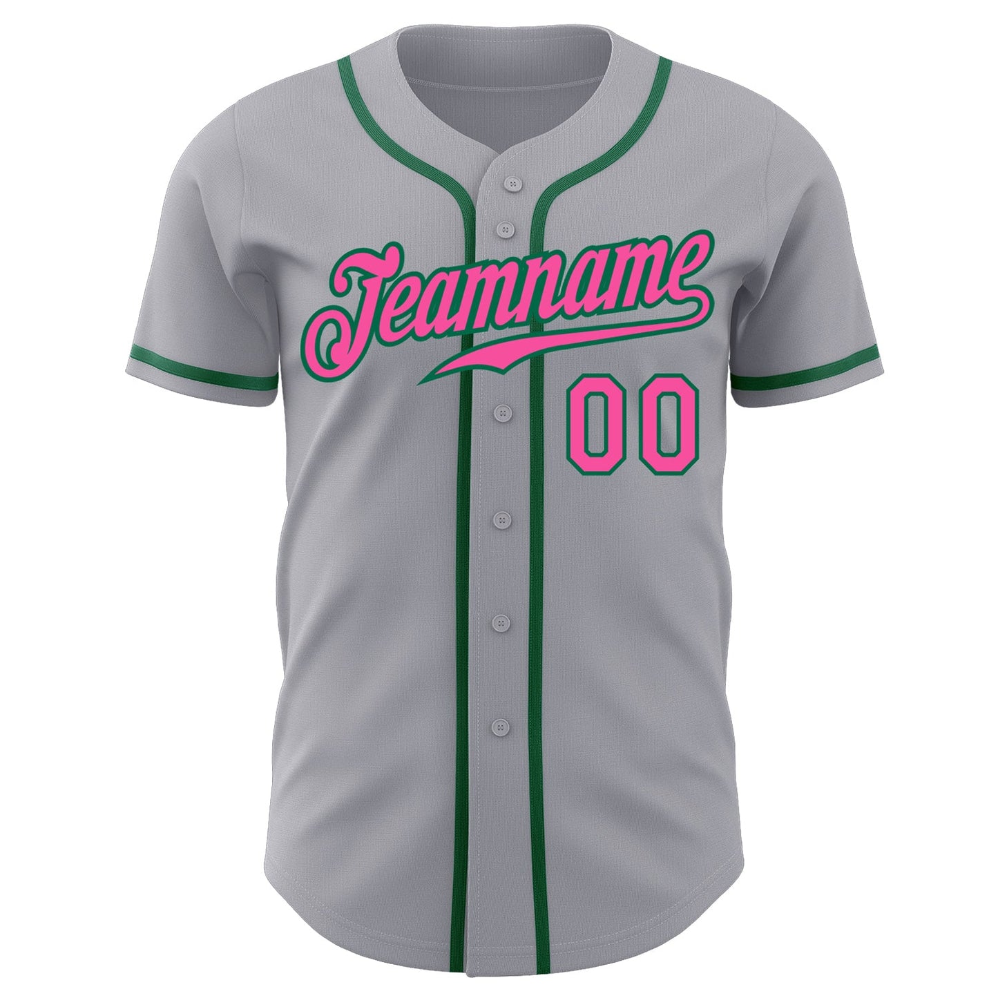 Custom Gray Pink-Kelly Green Authentic Baseball Jersey - Sky-Custom