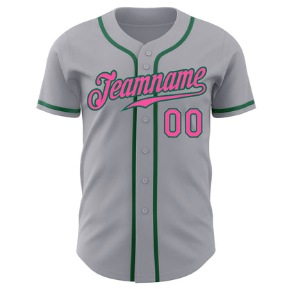 Custom Gray Pink-Kelly Green Authentic Baseball Jersey - Sky-Custom