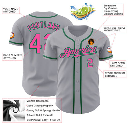 Custom Gray Pink-Kelly Green Authentic Baseball Jersey - Sky-Custom