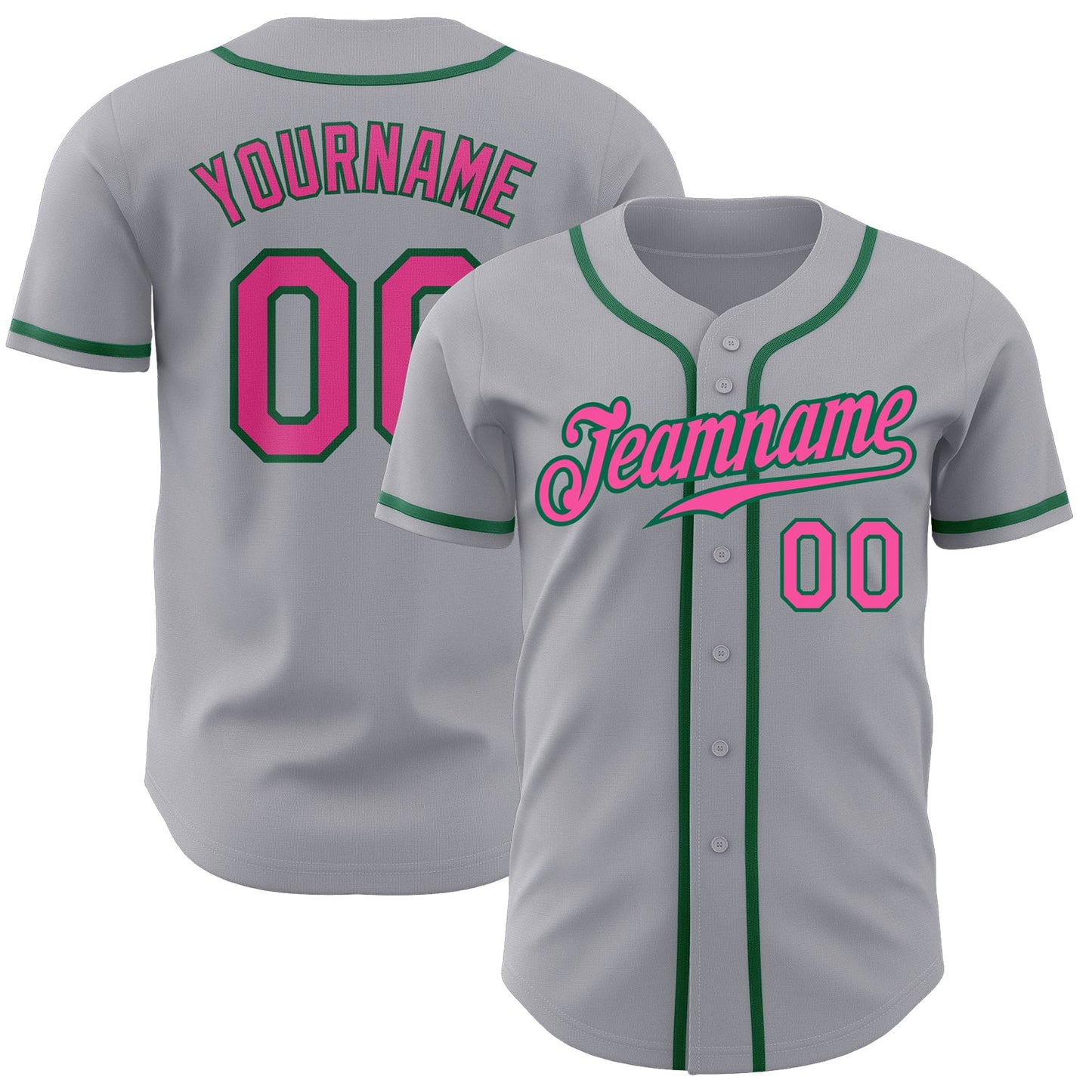 Custom Gray Pink-Kelly Green Authentic Baseball Jersey - Sky-Custom