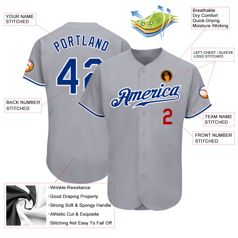 Custom Gray Royal-Red Authentic Baseball Jersey - Sky-Custom