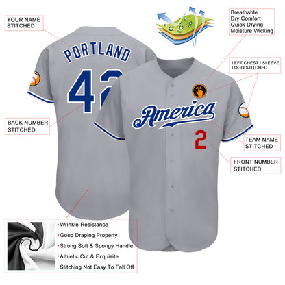 Custom Gray Royal-Red Authentic Baseball Jersey - Sky-Custom