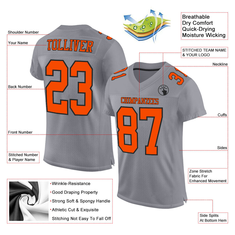 Custom Gray Orange-Black Mesh Authentic Football Jersey - Sky-Custom