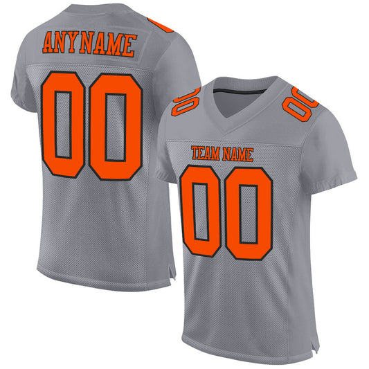 Custom Gray Orange-Black Mesh Authentic Football Jersey - Sky-Custom