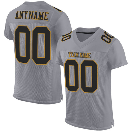 Custom Gray Black-Old Gold Mesh Authentic Football Jersey - Sky-Custom