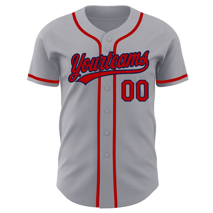 Custom Gray Red-Navy Authentic Baseball Jersey - Sky-Custom